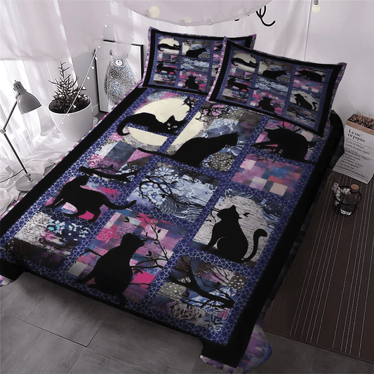 Personalized 3-piece Duvet Cover Bedding Set  Halloween Black Cat Spiral Queen Size Bedding Set, Happy Black Cat King Size Bedding Set, Black Cat Bedding Set, Gifts for Black Cat