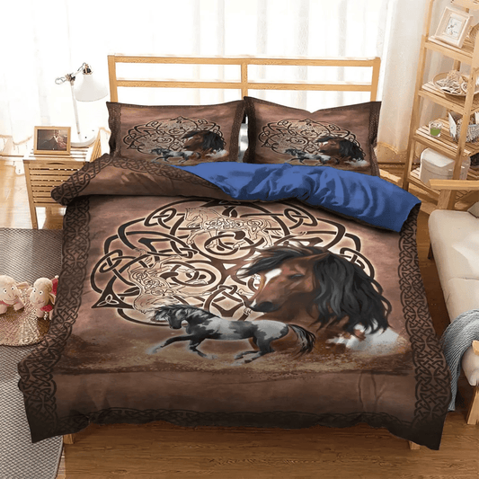 Galloping Horse Bedding set, Celtic Art Soft Duvet Cover Set, Celtic King Size Bedding Set, Celtic Horse Bedding Set, Gifts for Celtic