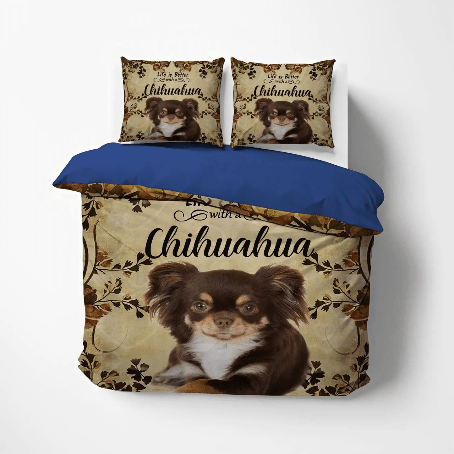 Chihuahua Stalker Queen Size Bedding Set, Chihuahua Dog Lover Soft Duvet Cover Set, Chihuahua Life Is Better Bedding Set, Gifts for Chihuahua