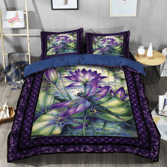 Personalized 3-piece Duvet Cover Bedding Set  Giraffe Wordings Queen Size Bedding Set, Yoga Lotus King Size Bedding Set, Dragonfly Lotus Bedding Set, Gifts for Dragonfly