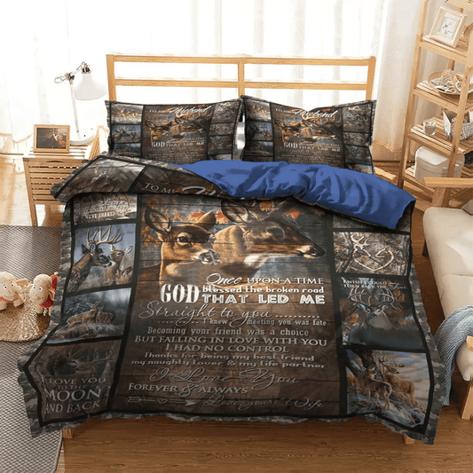 Funny Hunting Soft Duvet Cover Set, Christmas Deer King Size Bedding Set, Hunting Deer Love My Husband Bedding Set, Gifts for Hunting