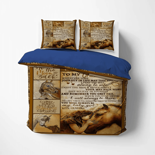 Abstract Horse Soft Duvet Cover Set, Horse Running King Size Bedding Set, Horse To My Granddaughter Bedding Set, Gifts for Horse