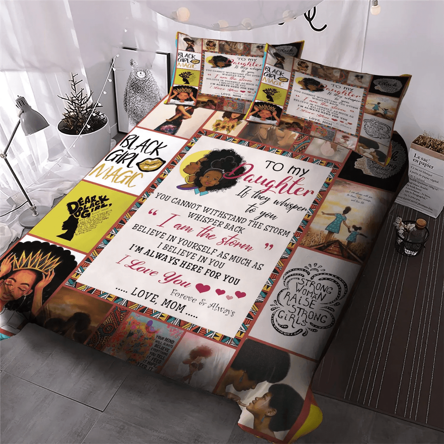 Daughters Soft Duvet Cover Set, Black Girl Magic Queen Size Bedding Set, To My Daughter Black Girl Magic Thh Bedding Set, Gifts for Black Girl Magic