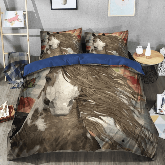 Colorful Horse Soft Duvet Cover Set, Horse In Motion Bedding set, Abstract Horse Queen Size Bedding Set, Horse Bedding Set, Gifts for Horse