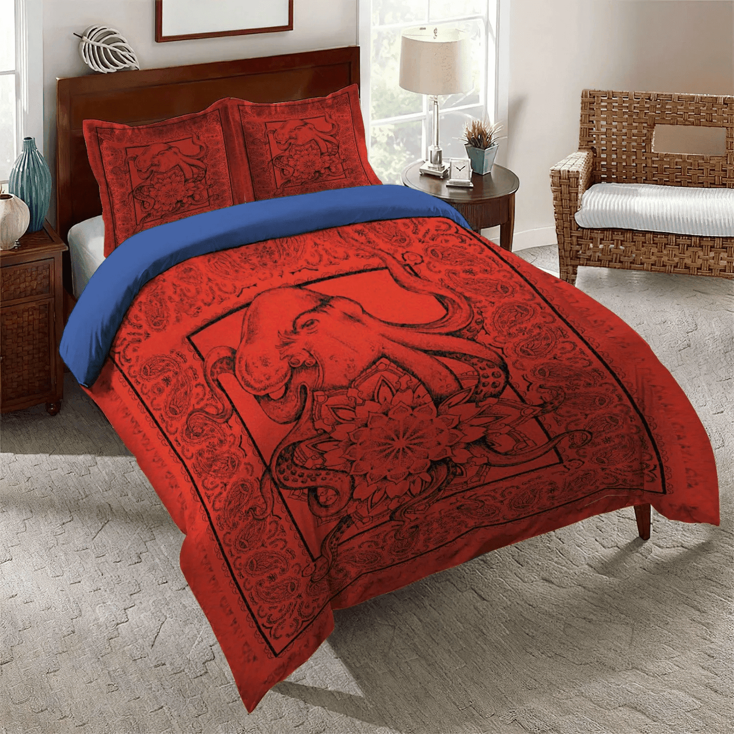 Adorable Octopus King Size Bedding Set, Girls Horse Bandana Soft Duvet Cover Set, Octopus Bandana Bedding Set, Gifts for Bandana