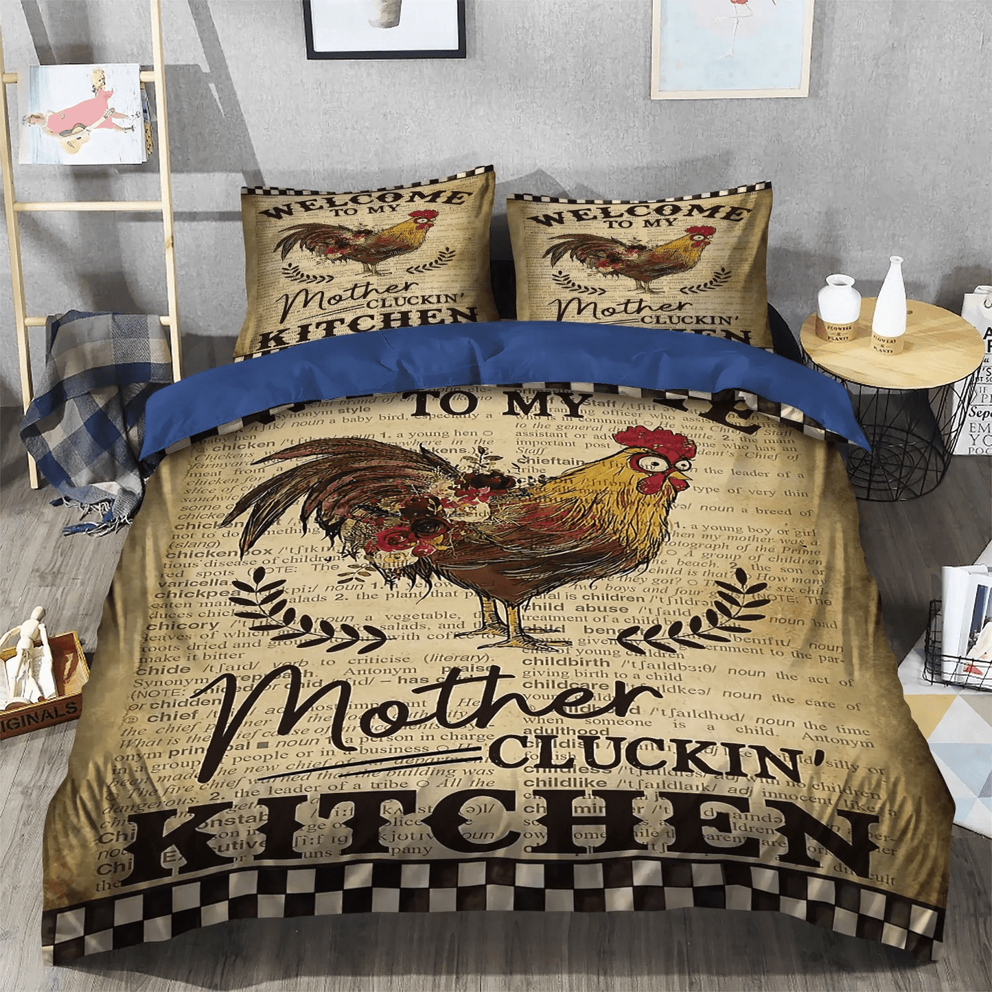 Chicken Dandel Soft Duvet Cover Set, Cute Chicken Queen Size Bedding Set, Chicken Mom King Size Bedding Set, Chicken Bedding Set, Gifts for Chicken