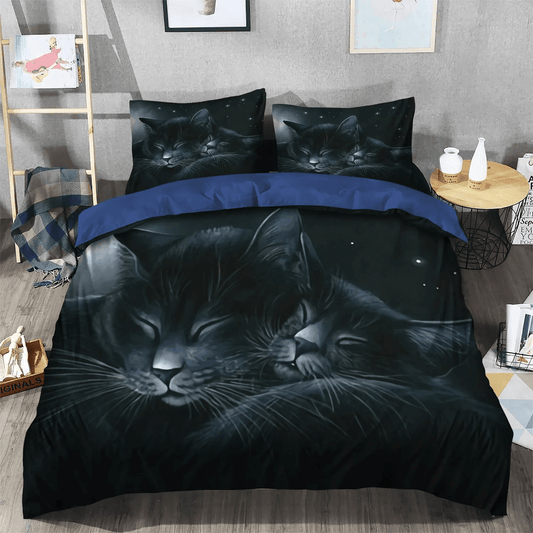 Personalized 3-piece Duvet Cover Bedding Set  Halloween Black Cat Spiral King Size Bedding Set, Mother Mother Band Queen Size Bedding Set, Black Cat Mom And Kid Bedding Set, Gifts for Black Cat