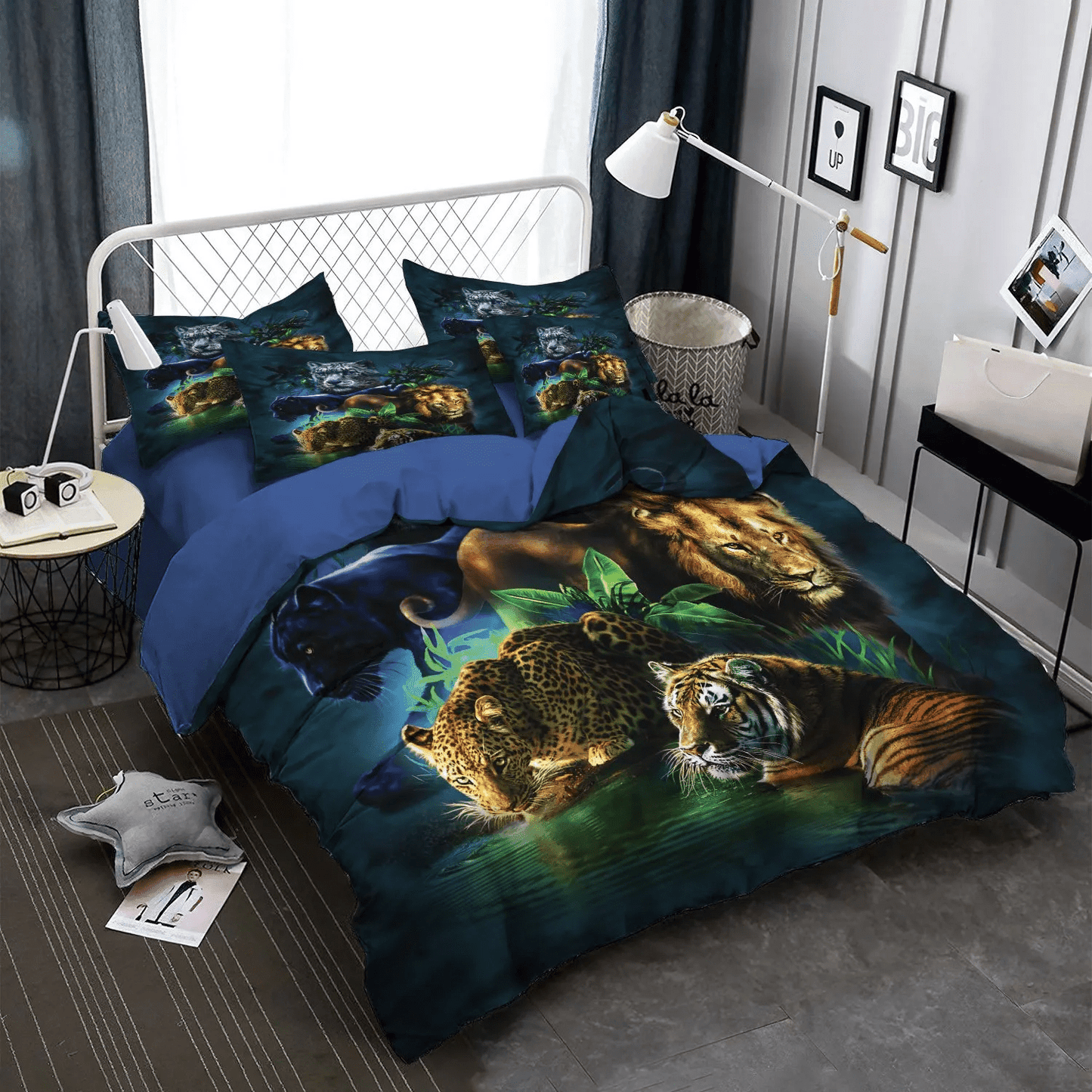 Cat Tracks Queen Size Bedding Set, Cat Bedding set, Cat Paw Soft Duvet Cover Set, Big Cats Jungle Bedding Set, Gifts for Cat