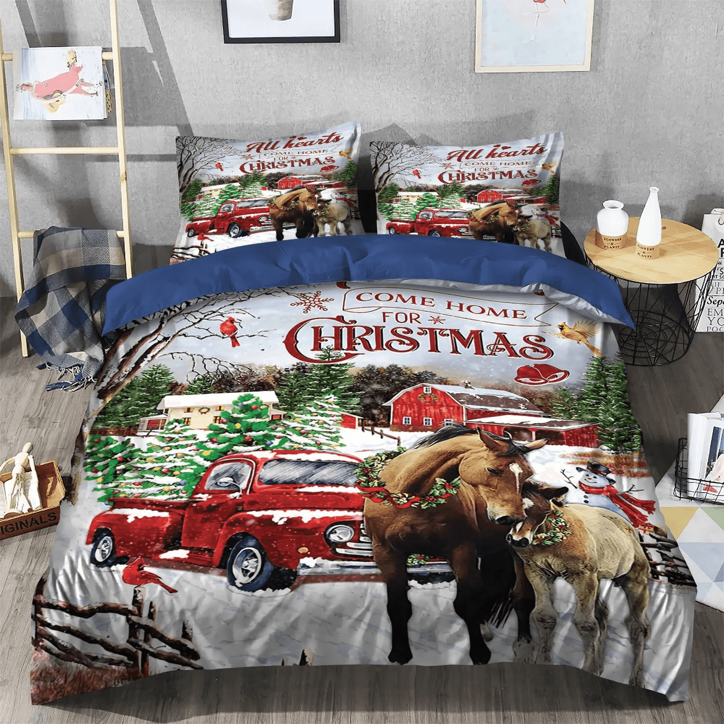 Abstract Horse Soft Duvet Cover Set, Horse Running King Size Bedding Set, Horse All Hearts Come Home Bedding Set, Gifts for Horse