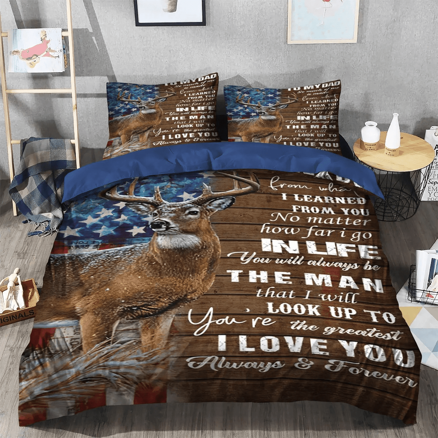 A Righteous Man Goes Hunting Queen Size Bedding Set, Huntings Soft Duvet Cover Set, Hunting Bedding set, Deer Hunting Flag Bedding Set, Gifts for Deer