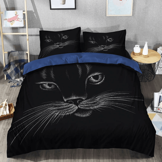 Halloween Black Cat Spiral Soft Duvet Cover Set, Happy Black Cat Bedding set, Black Cat Full Face FG Bedding Set, Gifts for Black Cat