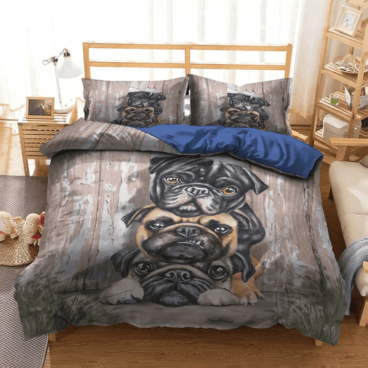 Funny Pug Dog Soft Duvet Cover Set, Pug Bedding set, Cute Pug Queen Size Bedding Set, Pug Wall Bedding Set, Gifts for Pug