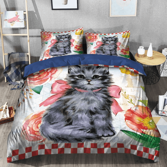 Cat King Size Bedding Set, Cat Paw Soft Duvet Cover Set, Cat Tracks Bedding set, Cat Bedding Set, Gifts for Cat