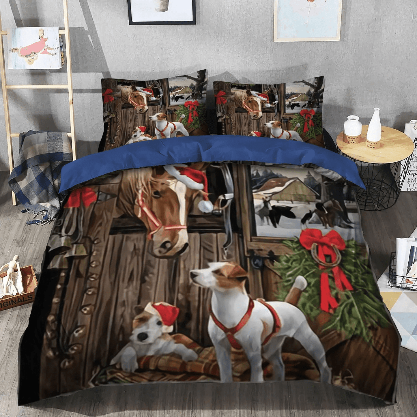 Personalized 3-piece Duvet Cover Bedding Set  Galloping Horse Bedding set, Christmass King Size Bedding Set, Horse Christmas Bedding Set, Gifts for Christmas