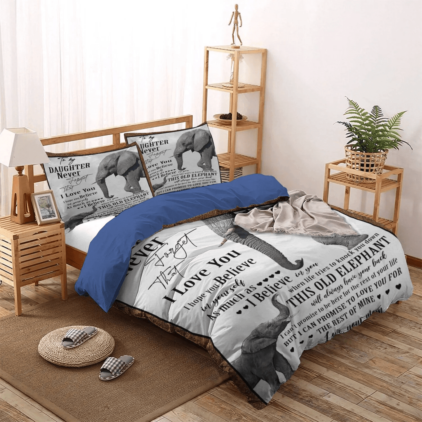 Daughter Soft Duvet Cover Set, Elephant King Size Bedding Set, Elephant Mother To My Daughter Bedding Set, Gifts for Elephant