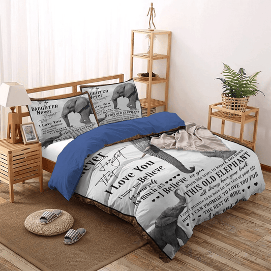 Daughter Soft Duvet Cover Set, Elephant King Size Bedding Set, Elephant Mother To My Daughter Bedding Set, Gifts for Elephant