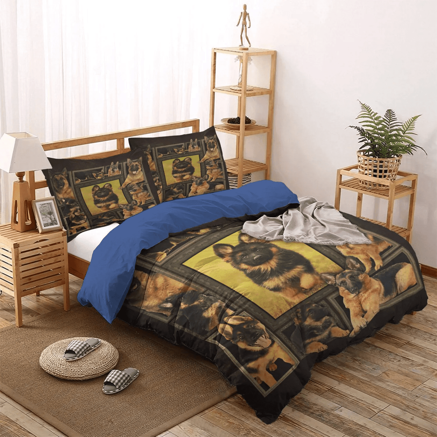 Cute Sleeping Chibi Dog Soft Duvet Cover Set, German Shepherd Bedding set, German Shepherd Dog Lover Bedding Set, Gifts for German Shepherd