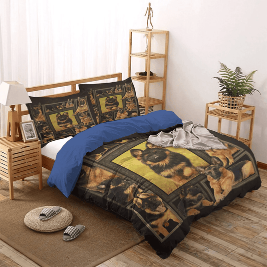 Cute Sleeping Chibi Dog Soft Duvet Cover Set, German Shepherd Bedding set, German Shepherd Dog Lover Bedding Set, Gifts for German Shepherd
