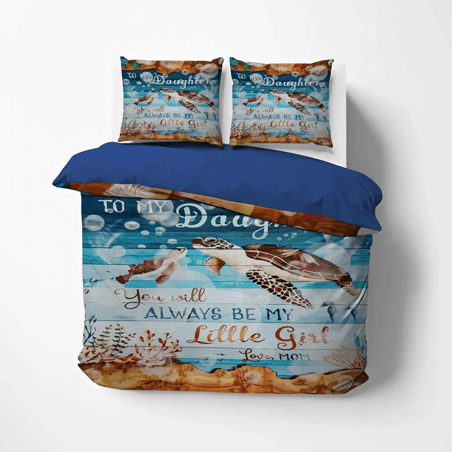 Daughter Soft Duvet Cover Set, Parenting Queen Size Bedding Set, Sea Turtle To My Daughter FT Bedding Set, Gifts for Sea Turtle