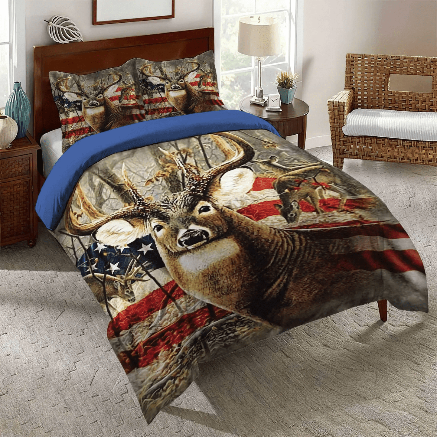 A Righteous Man Goes Hunting Queen Size Bedding Set, Deer Soft Duvet Cover Set, Deer Hunting Bedding Set, Gifts for Hunting