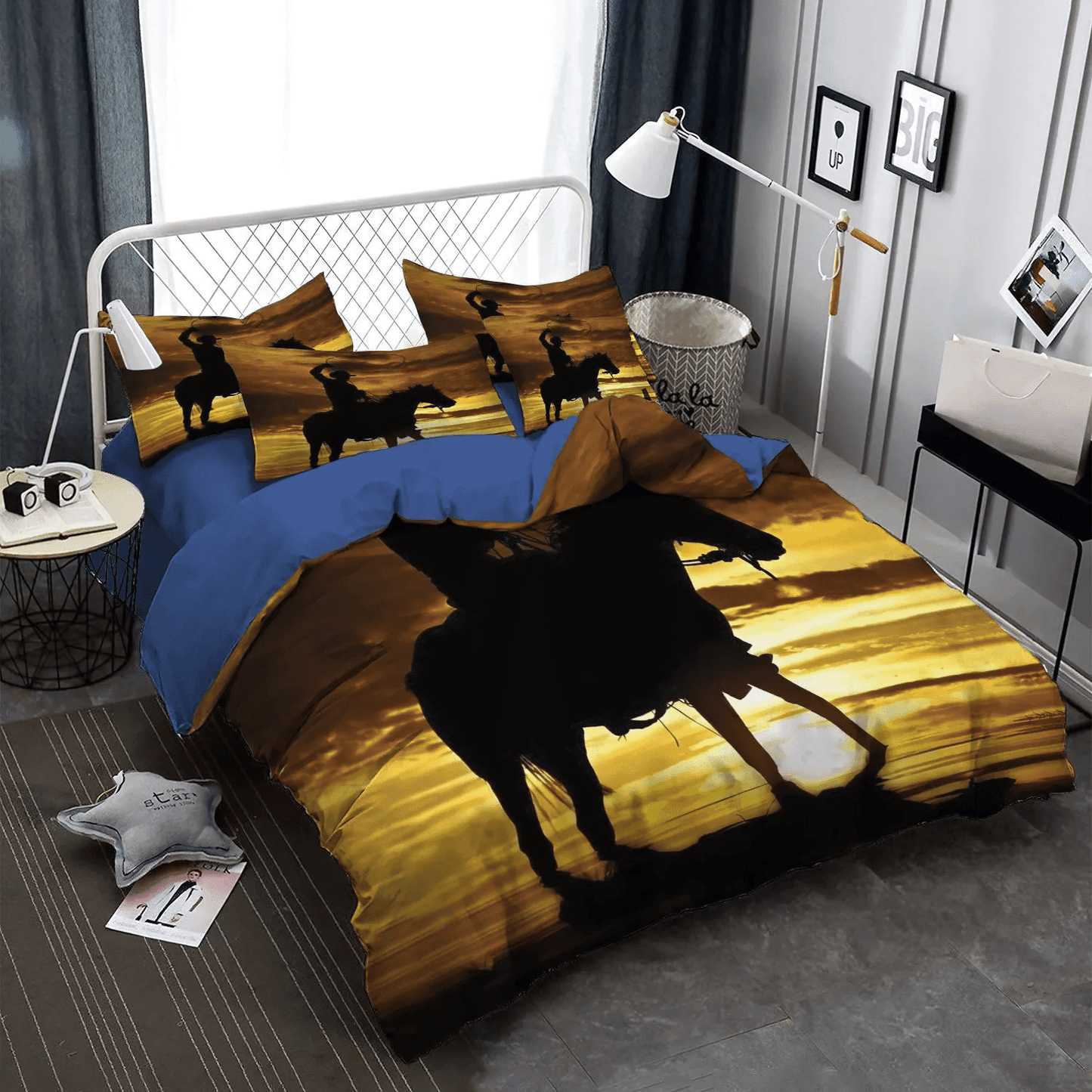 Cowboy Queen Size Bedding Set, Golden Cowboys Soft Duvet Cover Set, Horse Lover Bedding set, Cowboy Bedding Set, Gifts for Cowboy