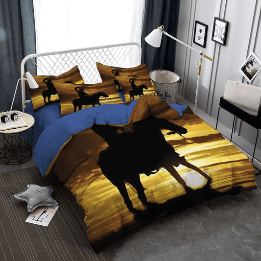 Cowboy Queen Size Bedding Set, Golden Cowboys Soft Duvet Cover Set, Horse Lover Bedding set, Cowboy Bedding Set, Gifts for Cowboy
