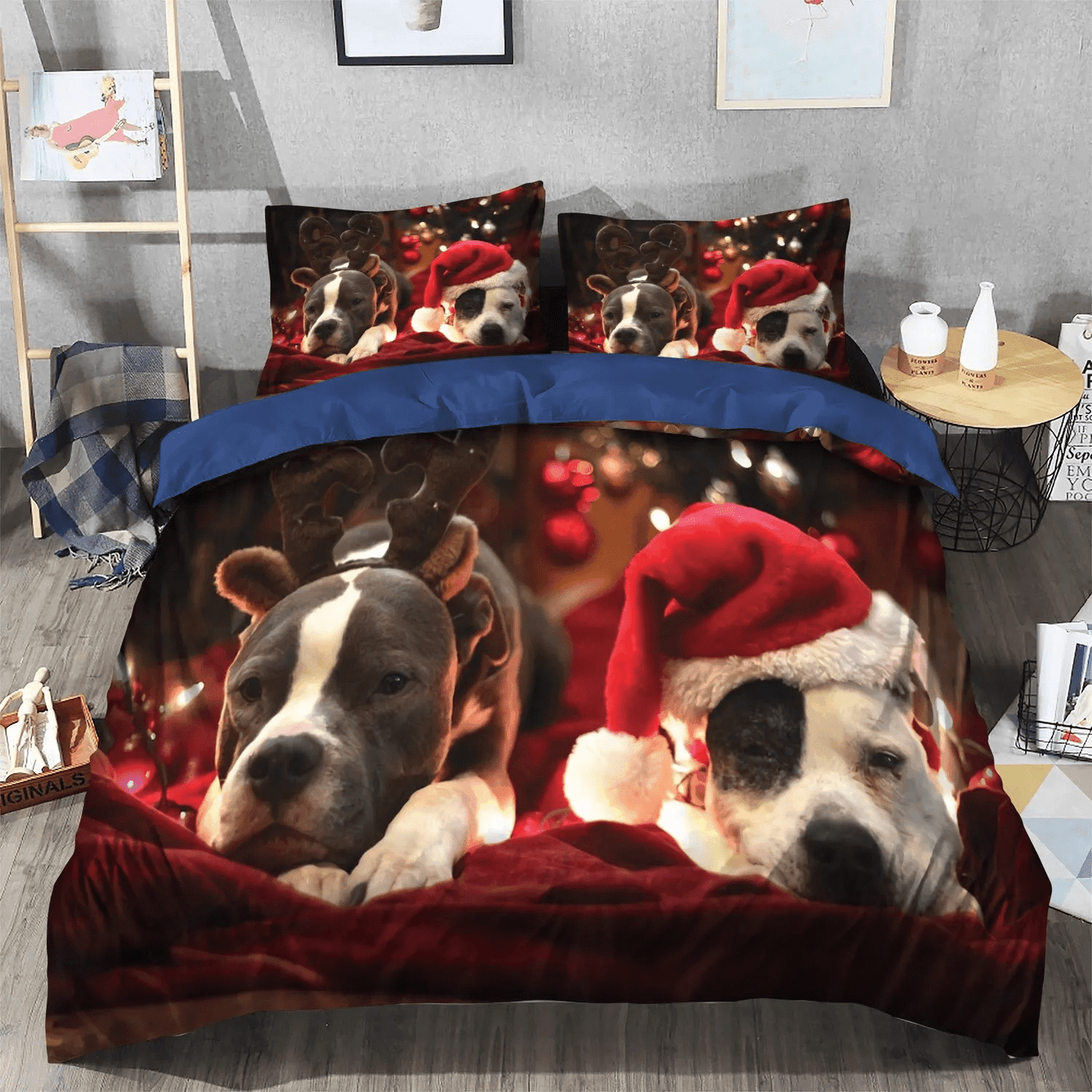 Christmas Penguin Soft Duvet Cover Set, Pitbull Dog Bedding set, American Pitbull Christmas NTNA Bedding Set, Gifts for Christmas