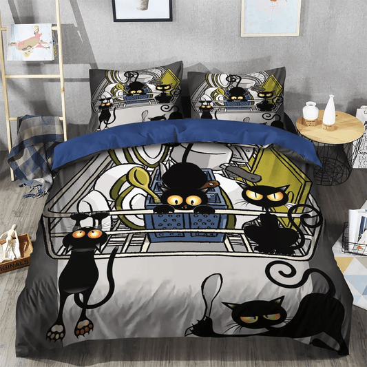 Personalized 3-piece Duvet Cover Bedding Set Black Cat Foals King Size Bedding Set, Halloween Black Cat Spiral Queen Size Bedding Set, Black Cat Bedding Set, Gifts for Black Cat