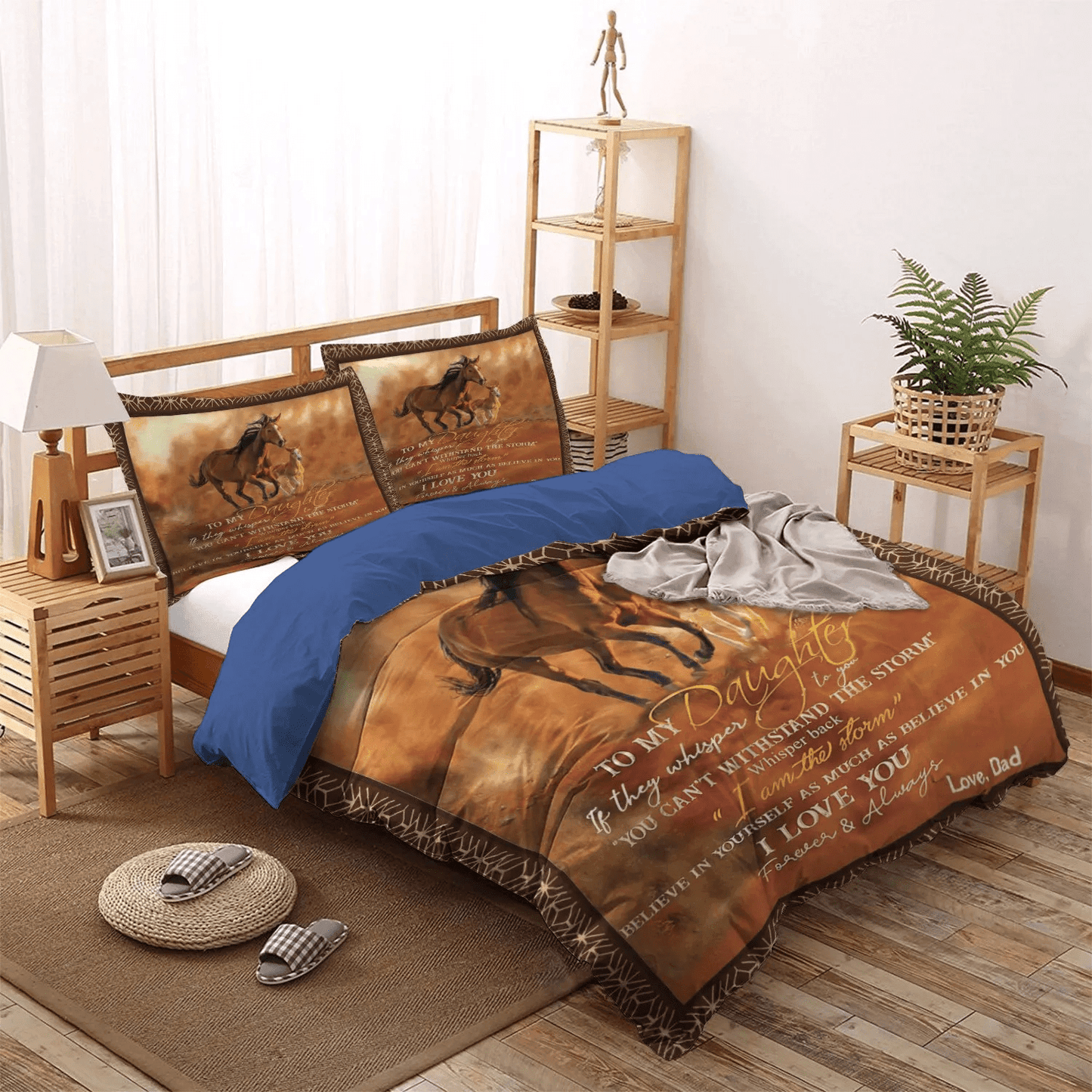 Great Dad King Size Bedding Set, Galloping Horse Soft Duvet Cover Set, Horse To My Daughter I Love You Love Dad Bedding Set, Gifts for Horse