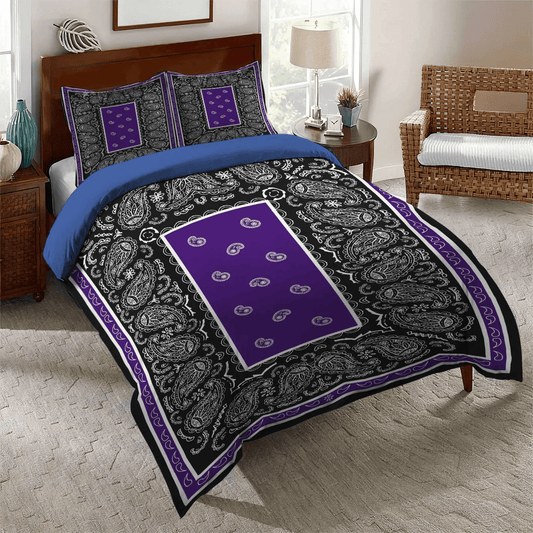 Girls Horse Bandana Soft Duvet Cover Set, Bandana King Size Bedding Set, Ultra Plush Purple with Black Bandana Bedding Set, Gifts for Bandana