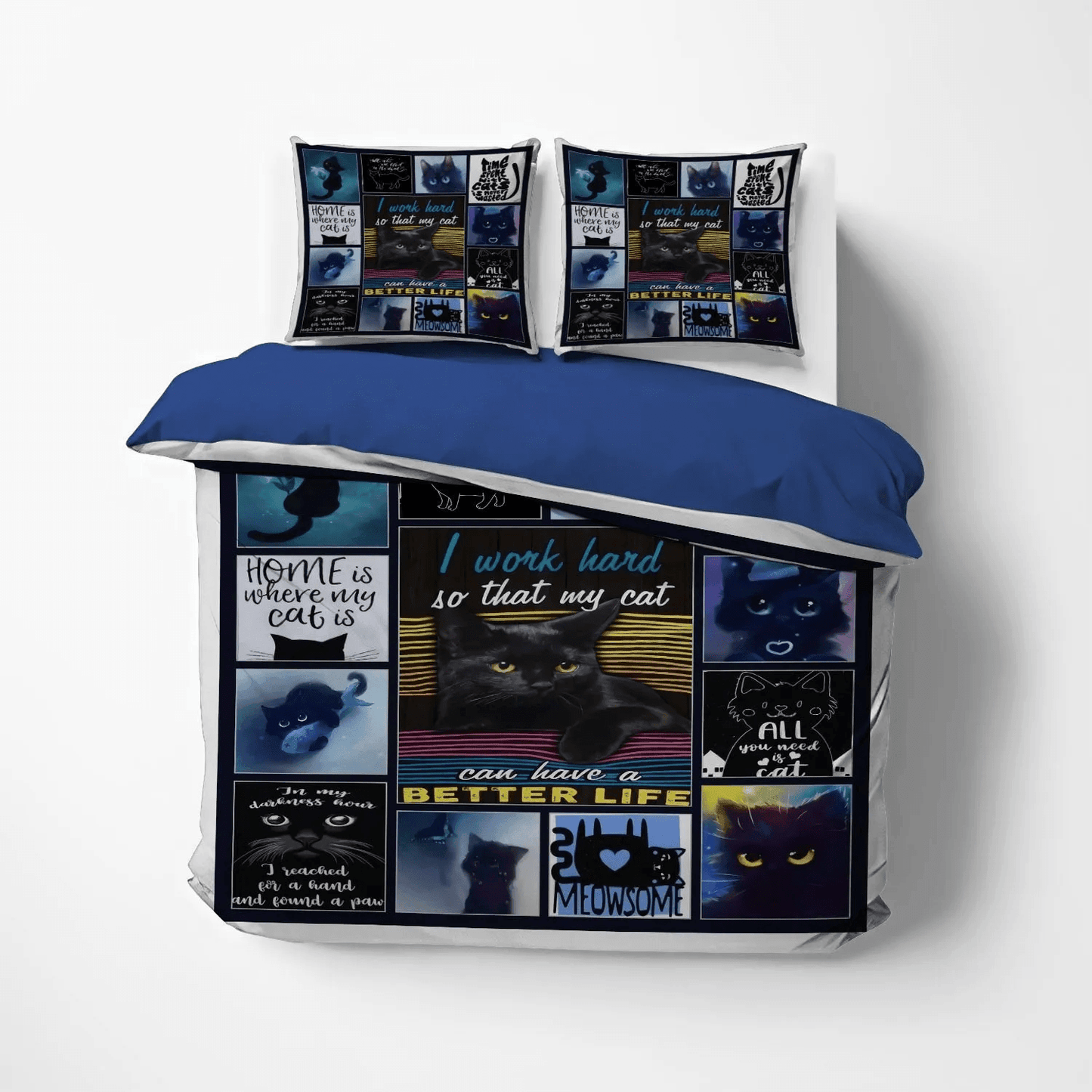 Black Cat Queen Size Bedding Set, Black Cat Foals Soft Duvet Cover Set, Black Cat Bedding Set, Gifts for Black Cat