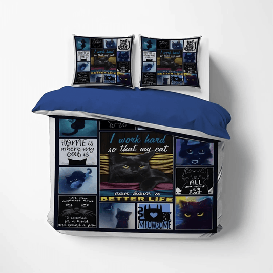 Black Cat Queen Size Bedding Set, Black Cat Foals Soft Duvet Cover Set, Black Cat Bedding Set, Gifts for Black Cat