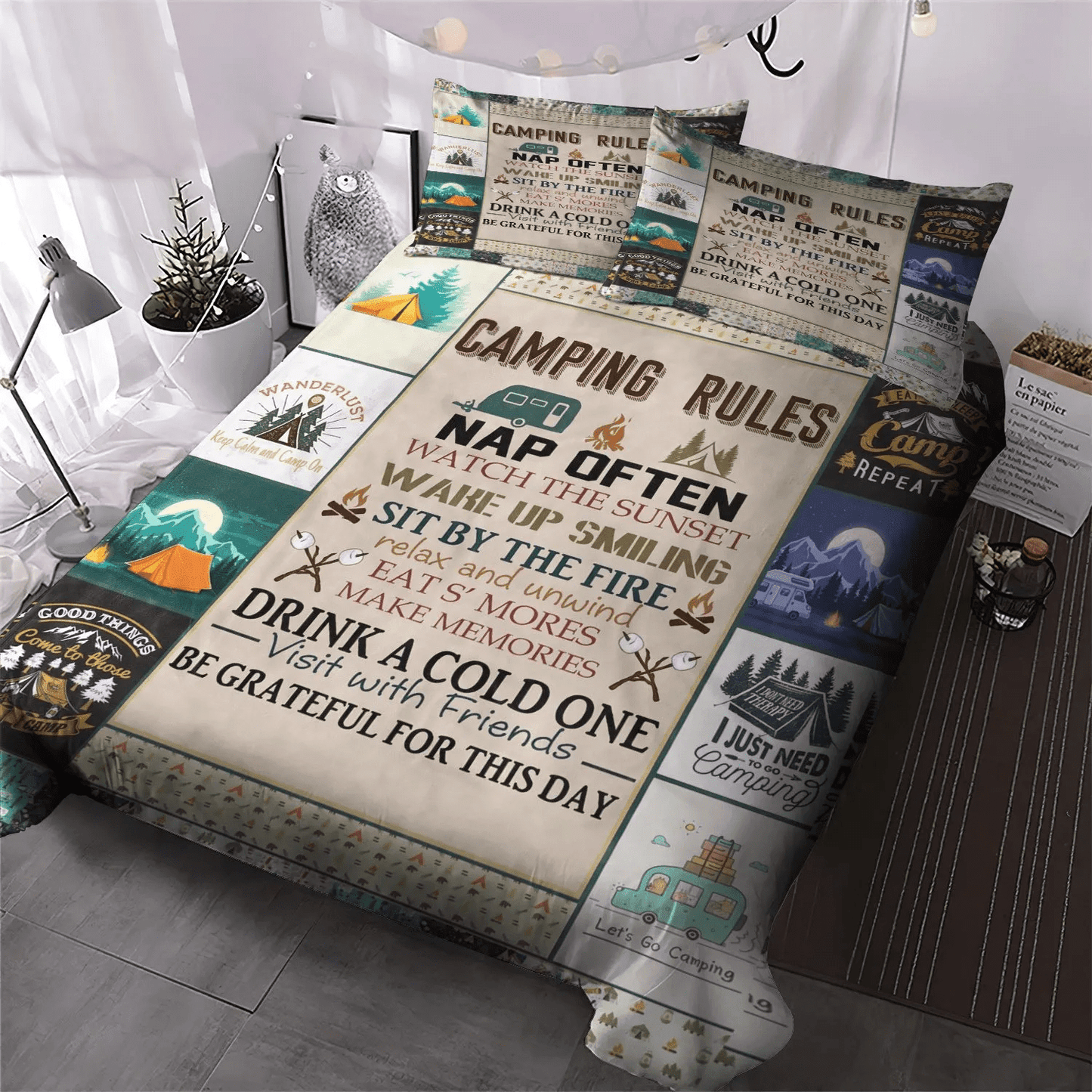 Camping Bedding set, The Sassy Camper Hologra Soft Duvet Cover Set, Camping Matching King Size Bedding Set, Camping Rules Bedding Set, Gifts for Rule