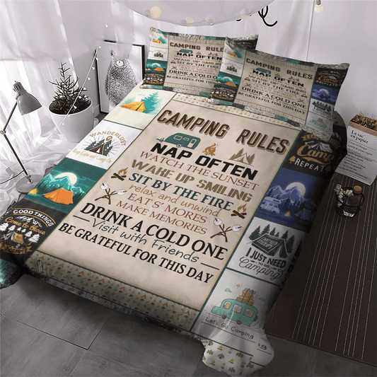 Camping Bedding set, The Sassy Camper Hologra Soft Duvet Cover Set, Camping Matching King Size Bedding Set, Camping Rules Bedding Set, Gifts for Rule