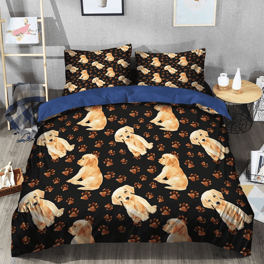 Golden Retriever Queen Size Bedding Set, Woof Paw Bedding set, Cat Paws Soft Duvet Cover Set, Golden Retriever Paw Bedding Set, Gifts for PAWS