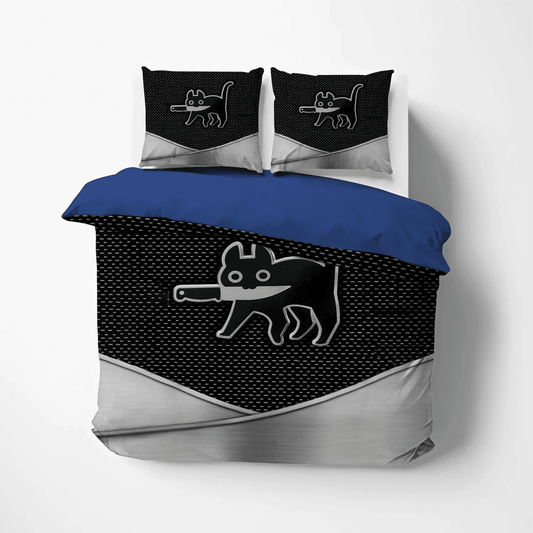 Personalized 3-piece Duvet Cover Bedding Set Happy Black Cat Queen Size Bedding Set, Halloween Black Cat Spiral Bedding set, Black Cat Sliver Bedding Set, Gifts for Black Cat