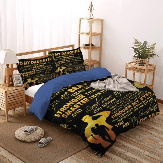 Personalized 3-piece Duvet Cover Bedding Set Lando Eyes King Size Bedding Set, Sunflower Police To My Daughter Through My Eyes Love Dad Bedding Set, Gifts for Daughter