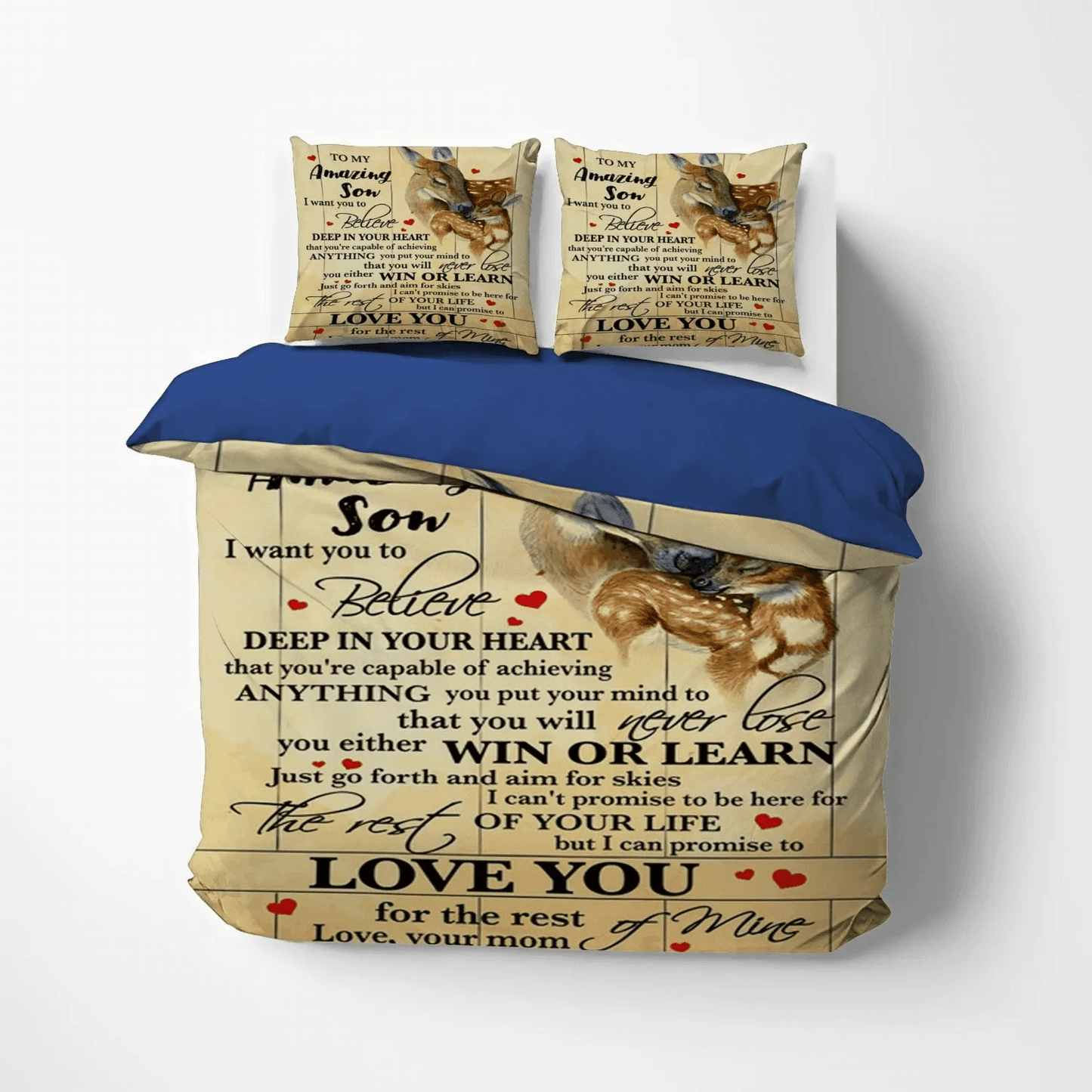 Personalized 3-piece Duvet Cover Bedding Set  Father And Son Bedding set, Christmas Deer King Size Bedding Set, Deer To My Amazing Son Your Mom Bedding Set, Gifts for Mother