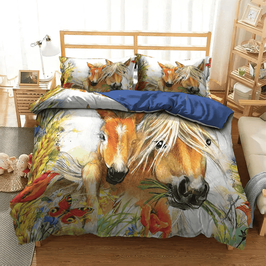 Colorful Horse Soft Duvet Cover Set, Abstract Horse Bedding set, Beautiful Horses DNT Bedding Set, Gifts for Horse