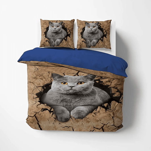 Cat Tracks Queen Size Bedding Set, Natural Hair Soft Duvet Cover Set, Cat Paw Bedding set, American Short Hair Cat NHM Bedding Set, Gifts for American