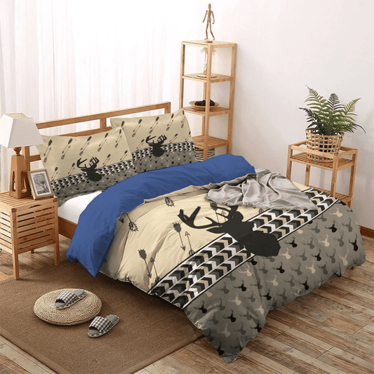 Dear Deer Stag Head Bedding set, Funny Hunting Queen Size Bedding Set, Deer Lover Soft Duvet Cover Set, Deer Hunting Bedding Set, Gifts for Hunting