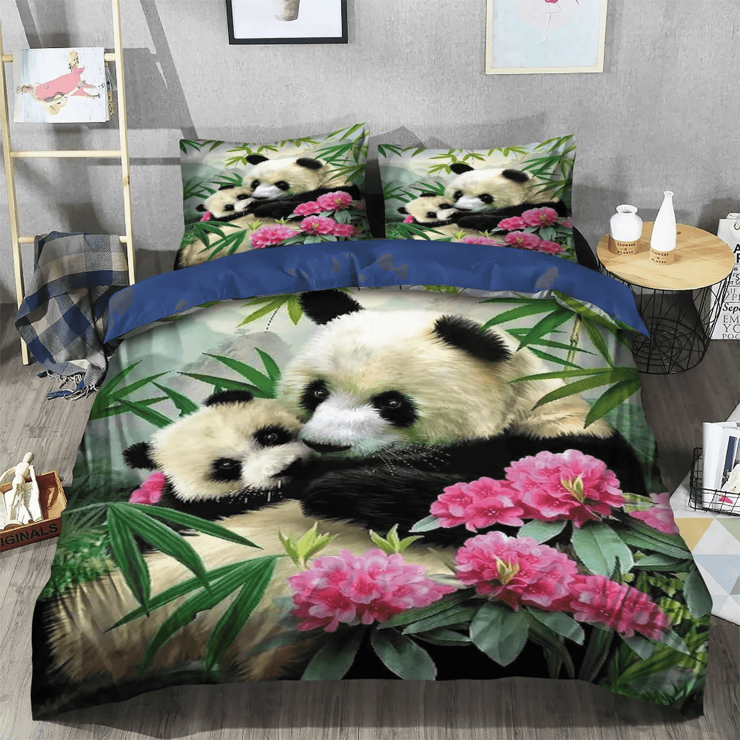 Daughters Soft Duvet Cover Set, Alphabet Panda Bedding set, Panda Mother And Daughter Bedding Set, Gifts for Panda