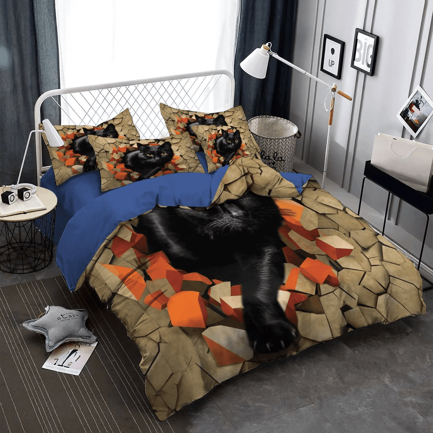 Black Cat Foals King Size Bedding Set, Halloween Black Cat Spiral Soft Duvet Cover Set, Black Cats LTTL Bedding Set, Gifts for Black Cat