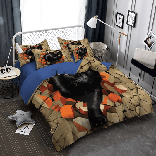 Black Cat Foals King Size Bedding Set, Halloween Black Cat Spiral Soft Duvet Cover Set, Black Cats LTTL Bedding Set, Gifts for Black Cat