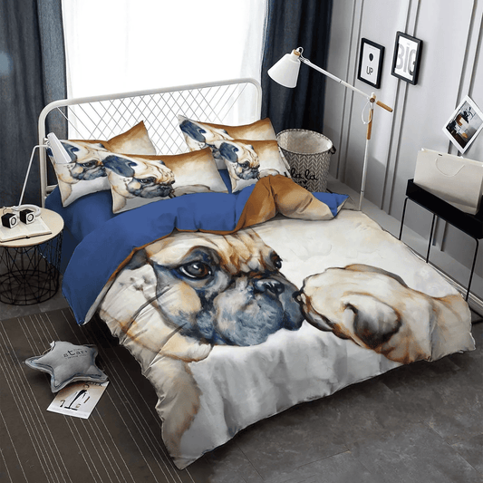 Funny Pug Dog Queen Size Bedding Set, Cute Pug Soft Duvet Cover Set, Pug Bedding set, Pug DNT Bedding Set, Gifts for Pug