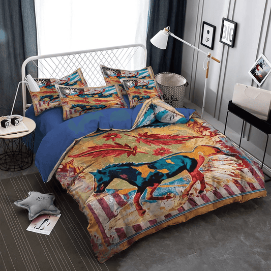 Abstract Horse King Size Bedding Set, Horse Soft Duvet Cover Set, Colorful Horse Queen Size Bedding Set, Ruiz Horse Bedding Set, Gifts for Horse