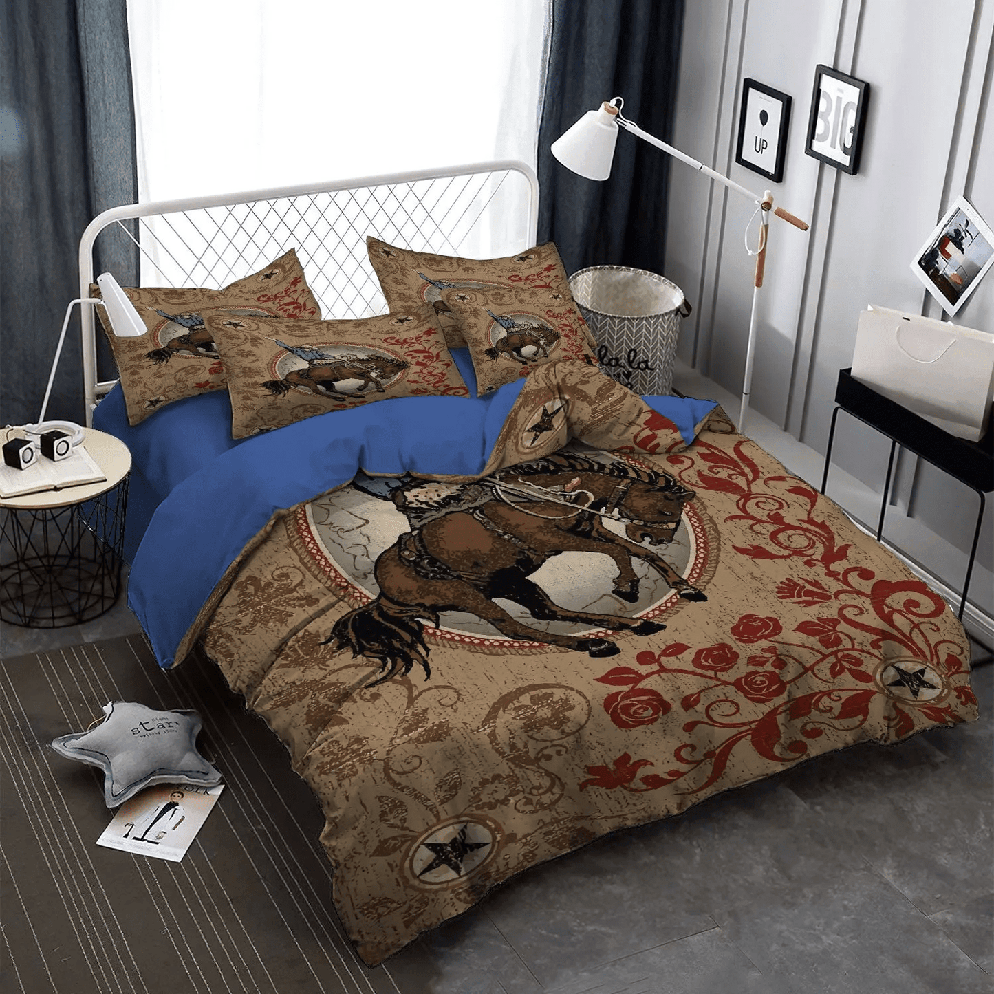 Cowboy Love King Size Bedding Set, Horse Lover Queen Size Bedding Set, Golden Cowboys Soft Duvet Cover Set, Cowboy Bedding Set, Gifts for Cowboy