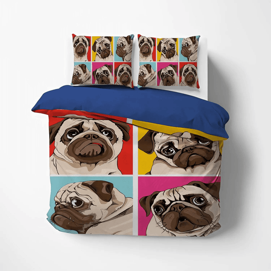 Funny Pug Dog Soft Duvet Cover Set, Pug Queen Size Bedding Set, Pug Lover King Size Bedding Set, Four Pugs NHM Bedding Set, Gifts for Pug