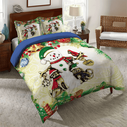 Chirstmas Snowman Bedding set, Cat Paw King Size Bedding Set, Christmas Soft Duvet Cover Set, Snowman Cardinal Cat Bedding Set, Gifts for Cat