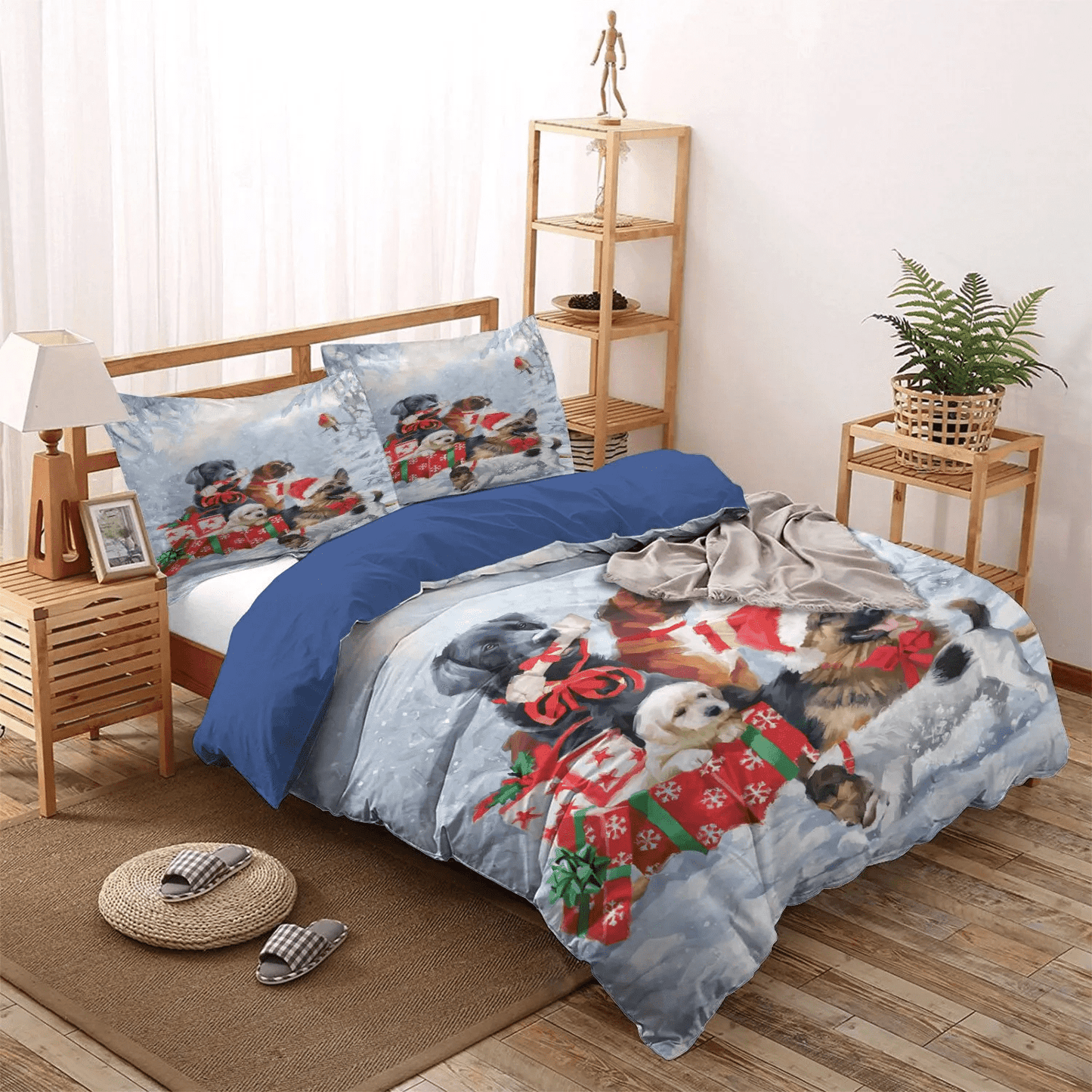 Doggo Soft Duvet Cover Set, Christmas Tree Queen Size Bedding Set, Christmass Bedding set, Christmas Dog Bedding Set, Gifts for Christmas